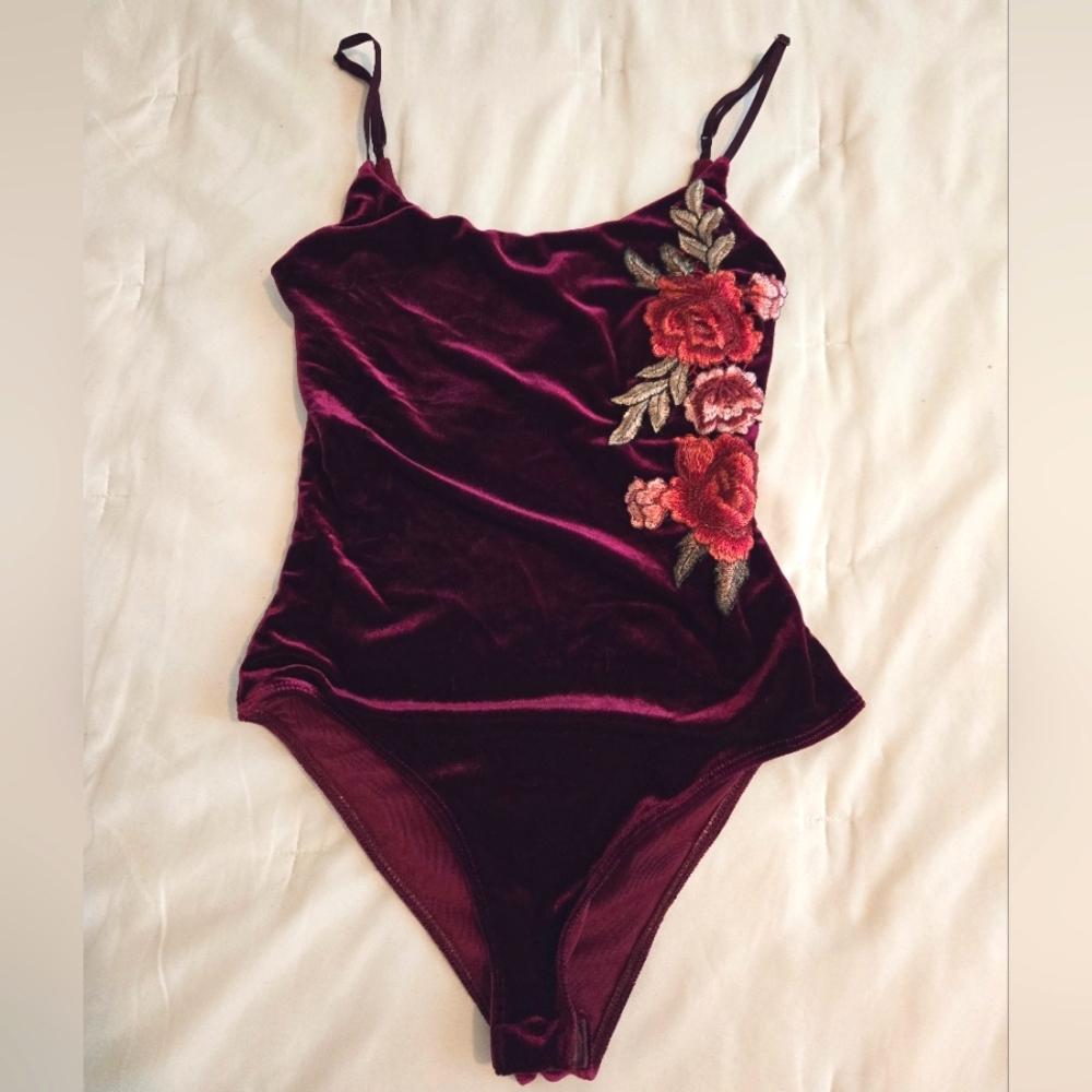 Velvet embroidered bodysuit